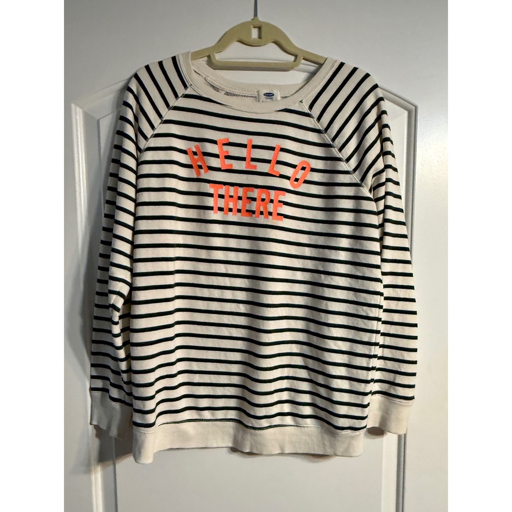 Old Navy Striped Sweatshirt Medium White Navy Blue Hello There Coastal Classic